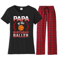 Papa Of The Birthday Boy Basketball Bday Celebration Women's Flannel Pajama Set