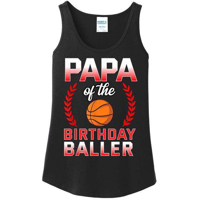 Papa Of The Birthday Boy Basketball Bday Celebration Ladies Essential Tank