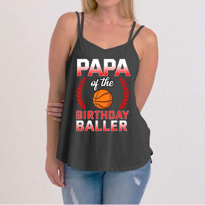 Papa Of The Birthday Boy Basketball Bday Celebration Women's Strappy Tank