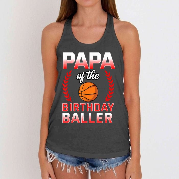 Papa Of The Birthday Boy Basketball Bday Celebration Women's Knotted Racerback Tank