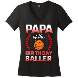 Papa Of The Birthday Boy Basketball Bday Celebration Women's V-Neck T-Shirt