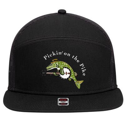 Pickin On The Pike Graphic For Music Loving Fisherman 7 Panel Mesh Trucker Snapback Hat