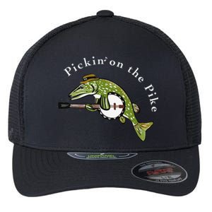 Pickin On The Pike Graphic For Music Loving Fisherman Flexfit Unipanel Trucker Cap