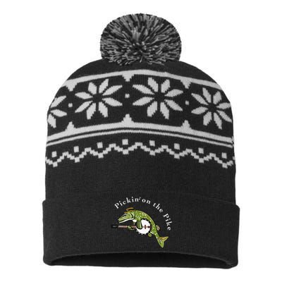 Pickin On The Pike Graphic For Music Loving Fisherman USA-Made Snowflake Beanie