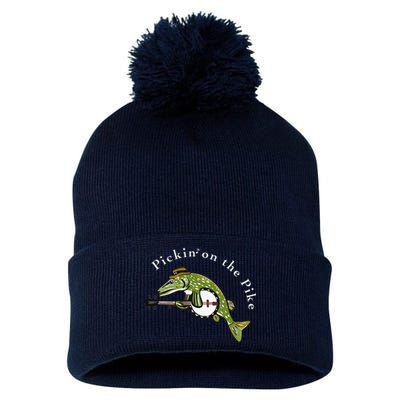 Pickin On The Pike Graphic For Music Loving Fisherman Pom Pom 12in Knit Beanie