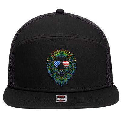 Pride of the United state Lion with USA Sunglasses 7 Panel Mesh Trucker Snapback Hat