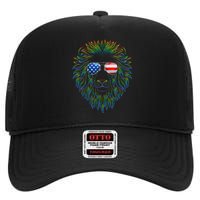 Pride of the United state Lion with USA Sunglasses High Crown Mesh Back Trucker Hat