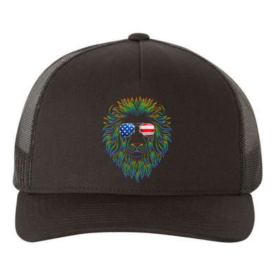 Pride of the United state Lion with USA Sunglasses Yupoong Adult 5-Panel Trucker Hat