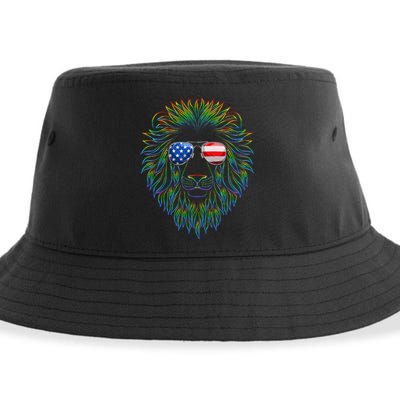 Pride of the United state Lion with USA Sunglasses Sustainable Bucket Hat