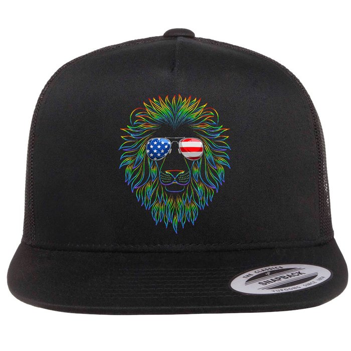 Pride of the United state Lion with USA Sunglasses Flat Bill Trucker Hat