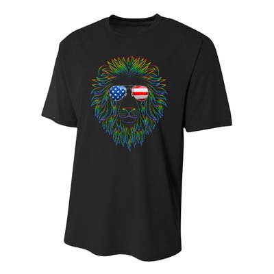 Pride of the United state Lion with USA Sunglasses Youth Performance Sprint T-Shirt