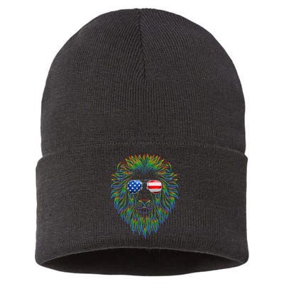 Pride of the United state Lion with USA Sunglasses Sustainable Knit Beanie