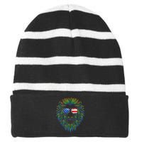 Pride of the United state Lion with USA Sunglasses Striped Beanie with Solid Band