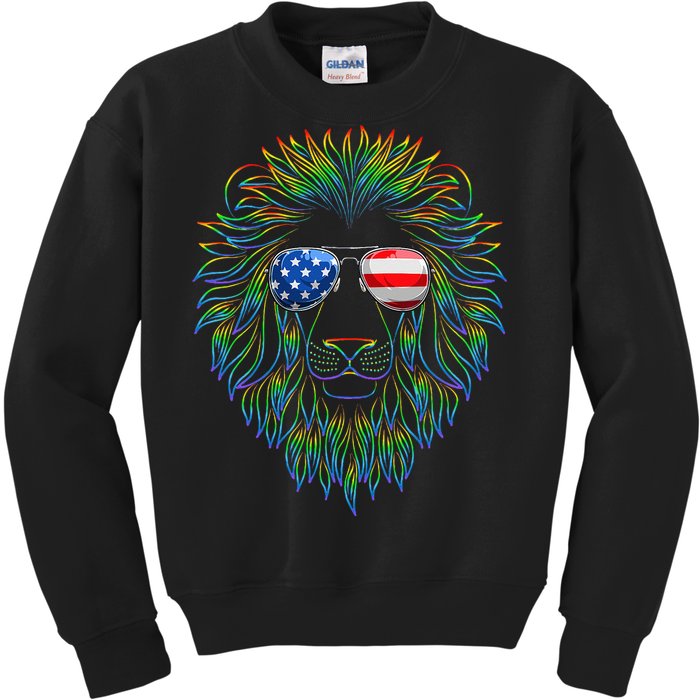 Pride of the United state Lion with USA Sunglasses Kids Sweatshirt