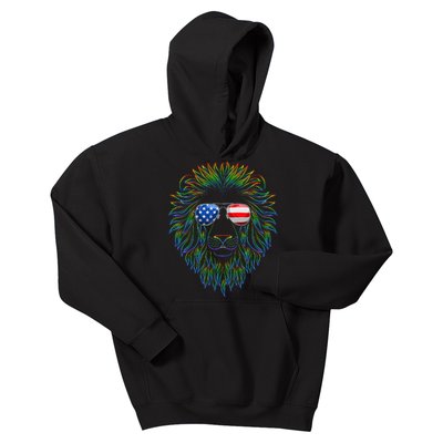 Pride of the United state Lion with USA Sunglasses Kids Hoodie