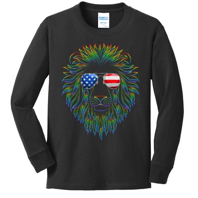 Pride of the United state Lion with USA Sunglasses Kids Long Sleeve Shirt