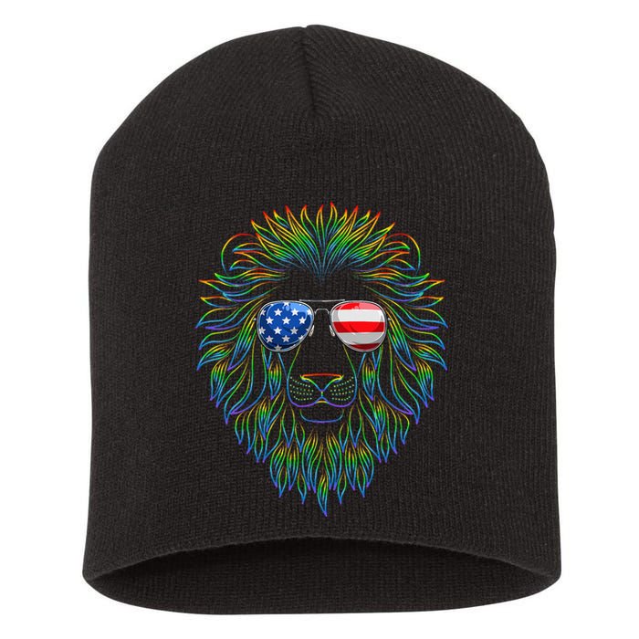 Pride of the United state Lion with USA Sunglasses Short Acrylic Beanie