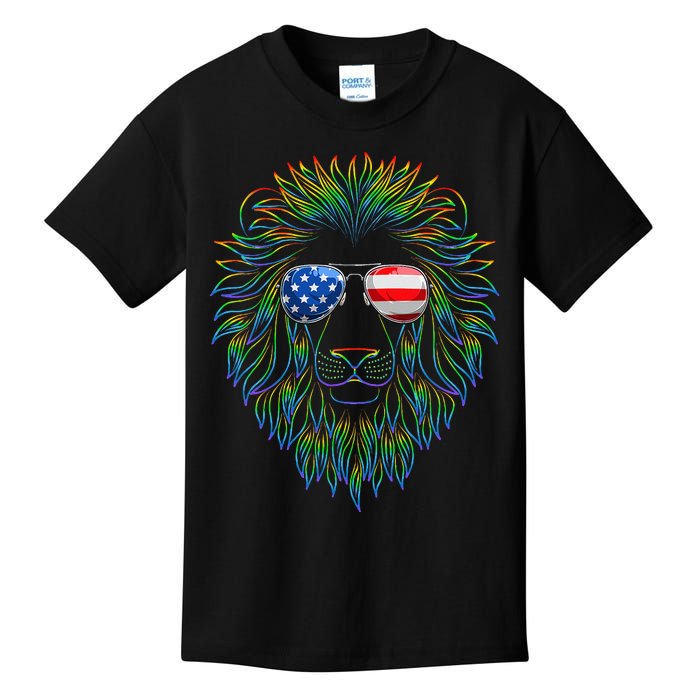 Pride of the United state Lion with USA Sunglasses Kids T-Shirt