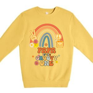 Papa Of The Groovy One Rainbow Boho Birthday Party Premium Crewneck Sweatshirt