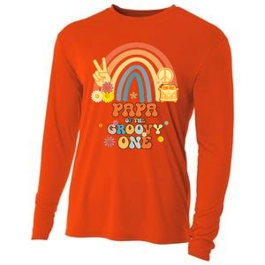 Papa Of The Groovy One Rainbow Boho Birthday Party Cooling Performance Long Sleeve Crew