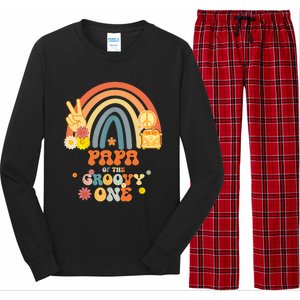 Papa Of The Groovy One Rainbow Boho Birthday Party Long Sleeve Pajama Set