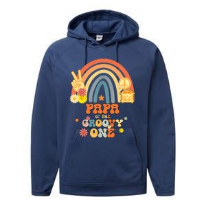 Papa Of The Groovy One Rainbow Boho Birthday Party Performance Fleece Hoodie