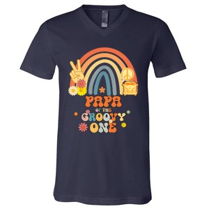 Papa Of The Groovy One Rainbow Boho Birthday Party V-Neck T-Shirt