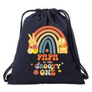 Papa Of The Groovy One Rainbow Boho Birthday Party Drawstring Bag