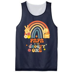 Papa Of The Groovy One Rainbow Boho Birthday Party Mesh Reversible Basketball Jersey Tank