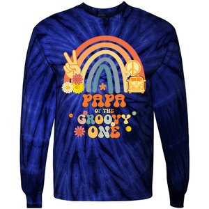 Papa Of The Groovy One Rainbow Boho Birthday Party Tie-Dye Long Sleeve Shirt