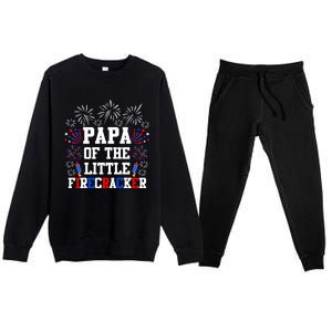 Papa Of The Little Firecracker Gift 4th Of July Birthday Gift Premium Crewneck Sweatsuit Set