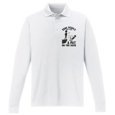 Pat On The Back Funny Adult Sarcastic Design Performance Long Sleeve Polo