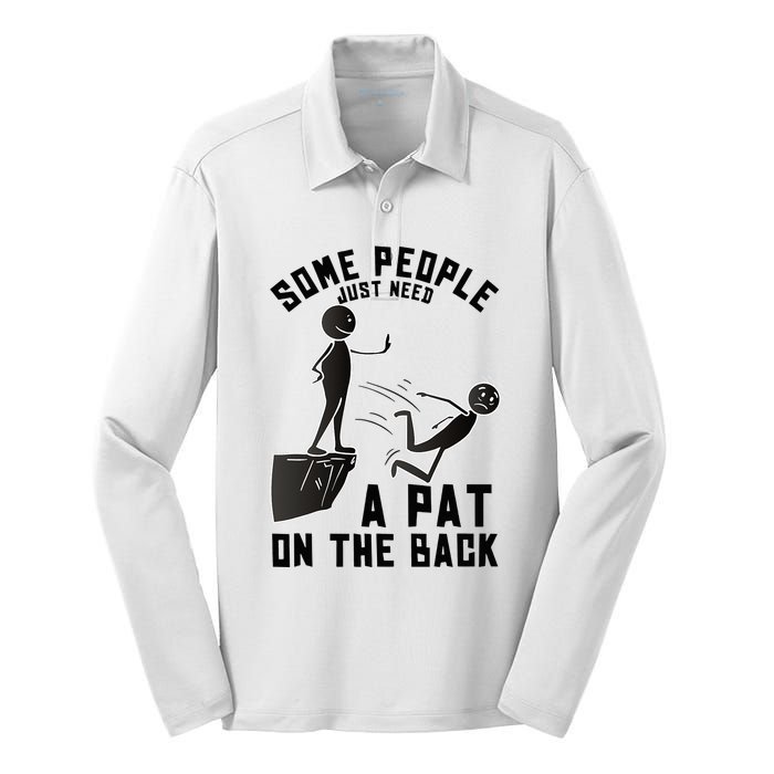 Pat On The Back Funny Adult Sarcastic Design Silk Touch Performance Long Sleeve Polo