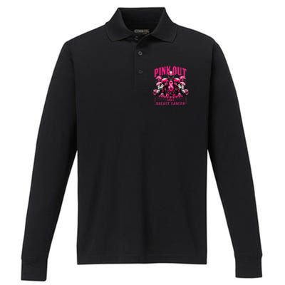 Pin.K Out Tackle Breast Cancer Awareness Football Pin.K Ribbon Performance Long Sleeve Polo