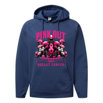 Pin.K Out Tackle Breast Cancer Awareness Football Pin.K Ribbon Performance Fleece Hoodie