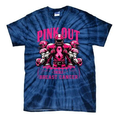 Pin.K Out Tackle Breast Cancer Awareness Football Pin.K Ribbon Tie-Dye T-Shirt