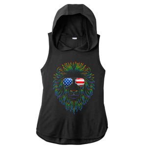 Pride of the United state Lion with USA Sunglasses Ladies PosiCharge Tri-Blend Wicking Draft Hoodie Tank