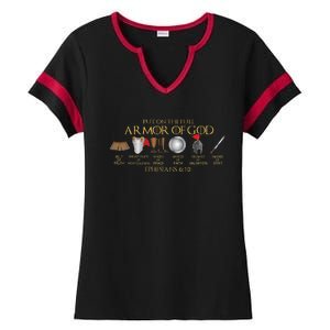 Put on the Full Armor of God Shield Ephesians 611 Christian Ladies Halftime Notch Neck Tee