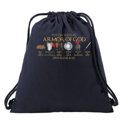 Put on the Full Armor of God Shield Ephesians 611 Christian Drawstring Bag