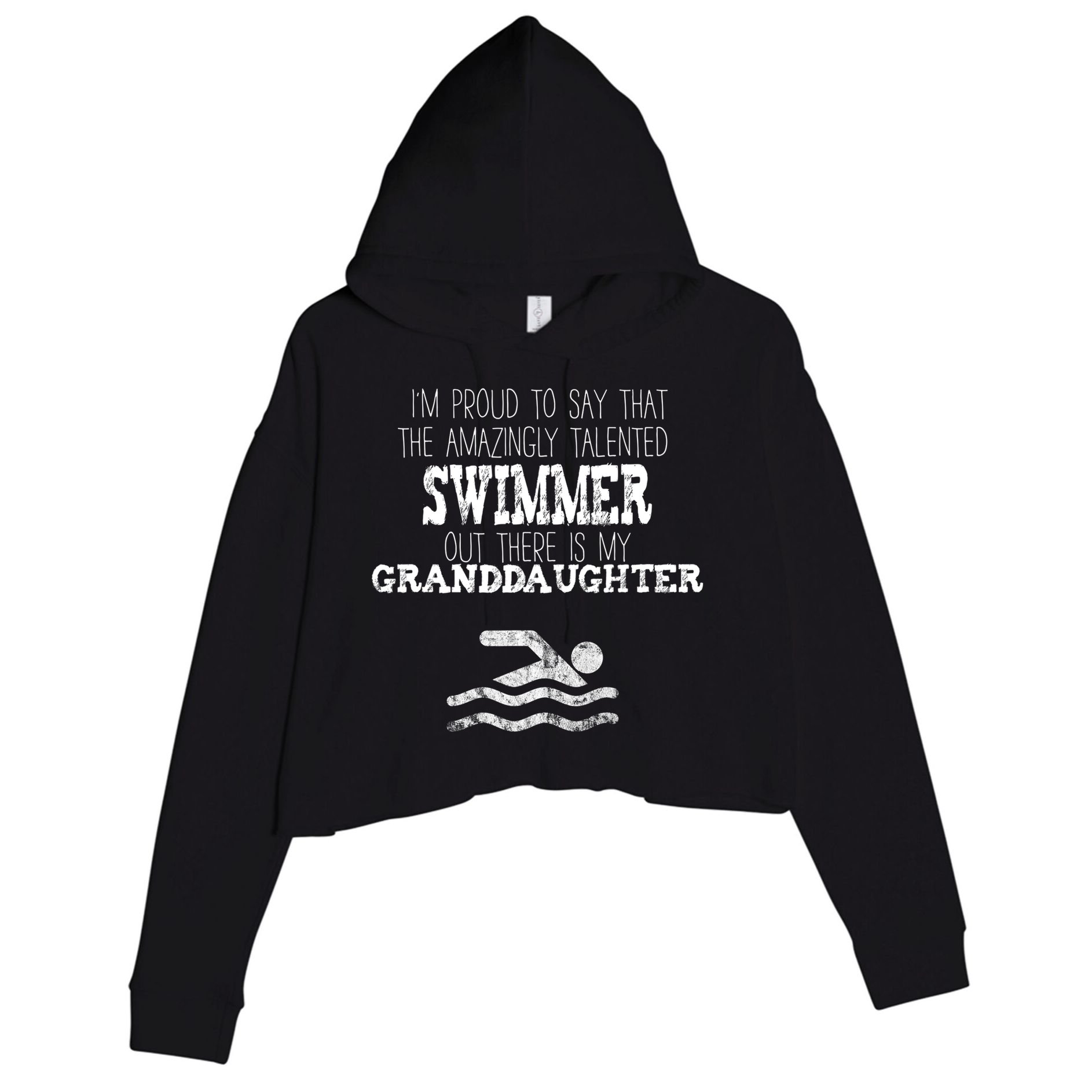 Proud Of Talented Swimmer Granddaughter Crop Fleece Hoodie