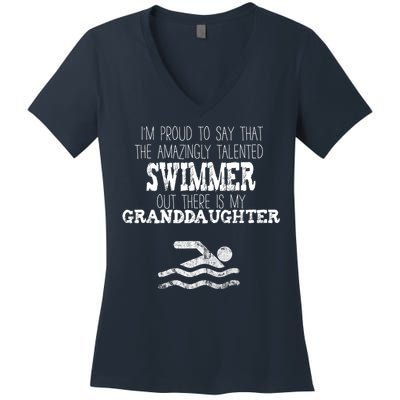 Proud Of Talented Swimmer Granddaughter Women's V-Neck T-Shirt