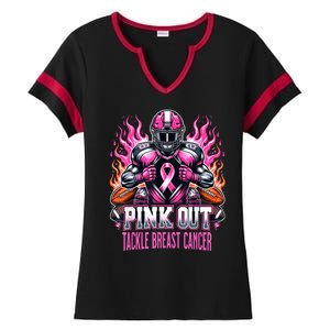 Pink Out Tackle Breast Cancer Awareness Football Ladies Halftime Notch Neck Tee