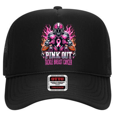 Pink Out Tackle Breast Cancer Awareness Football High Crown Mesh Back Trucker Hat