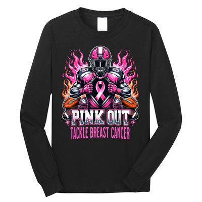 Pink Out Tackle Breast Cancer Awareness Football Long Sleeve Shirt