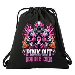 Pink Out Tackle Breast Cancer Awareness Football Drawstring Bag