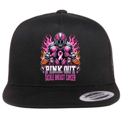 Pink Out Tackle Breast Cancer Awareness Football Flat Bill Trucker Hat