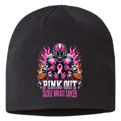 Pink Out Tackle Breast Cancer Awareness Football Sustainable Beanie