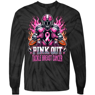 Pink Out Tackle Breast Cancer Awareness Football Tie-Dye Long Sleeve Shirt