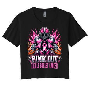 Pink Out Tackle Breast Cancer Awareness Football Women's Crop Top Tee