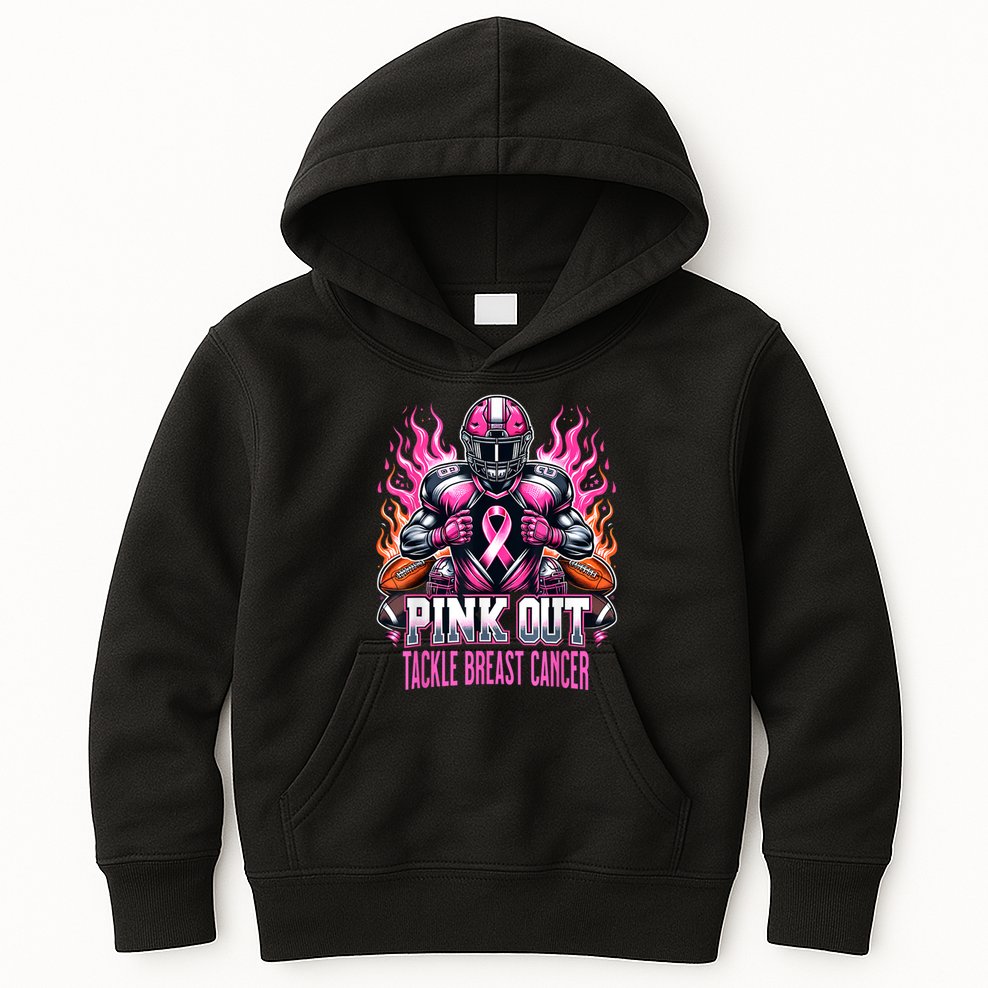 Pink Out Tackle Breast Cancer Awareness Football Kids Hoodie